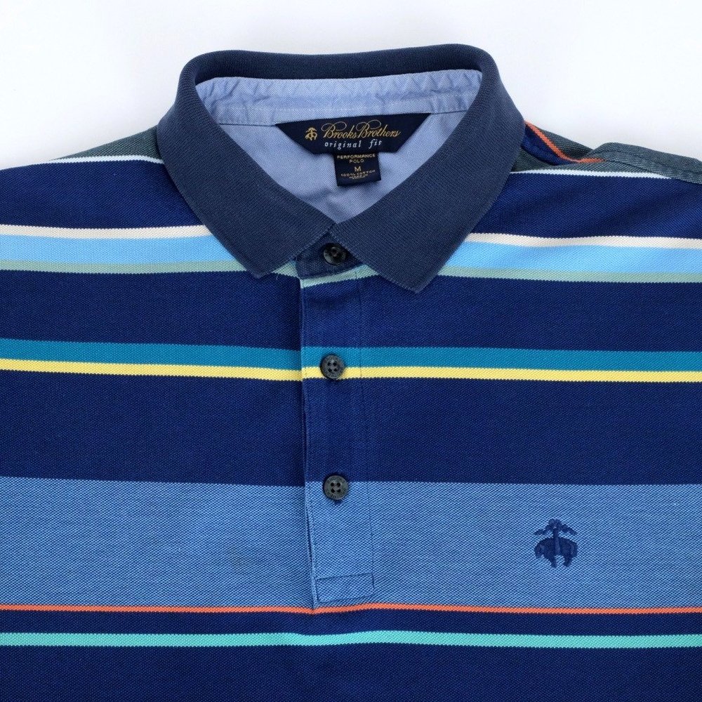 Brooks Brothers Performance Colorful Striped Polo Shirt MD Medium Original Fit